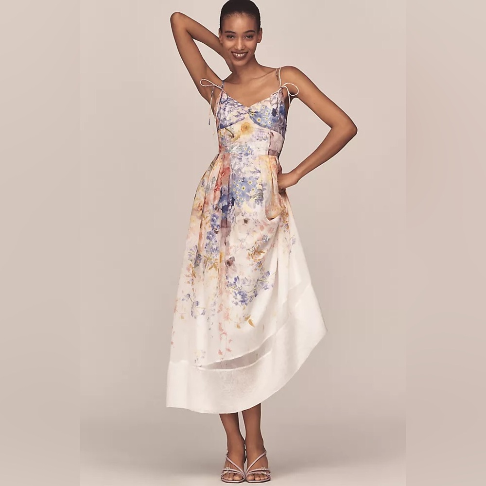 En Saison Floral Midi Dress - White and Blue